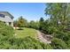 Private backyard with lush greenery, rock features, mature trees, and a serene atmosphere at 1931 Foothills Rd, Golden, CO 80401
