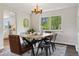 Dining room with modern light fixture and large windows providing ample natural light at 1931 Foothills Rd, Golden, CO 80401