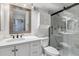 Bathroom with modern vanity, mirror and luxurious glass shower at 3465 S Poplar St # 506, Denver, CO 80224