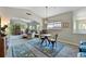 Open-concept living room with a cozy seating area, large windows, and stylish decor at 6292 Kilmer Loop # 201, Golden, CO 80403