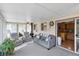 Relaxing sunroom with comfortable seating, a wood-burning stove, and access to the outdoors at 6994 W Hinsdale Dr, Littleton, CO 80128