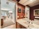 Bathroom with a white countertop, sink, and a mirror, offering a glimpse into the adjacent living spaces at 171 N Franklin St, Denver, CO 80218