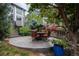 Cozy backyard features a stamped concrete patio with outdoor seating and lush landscaping at 9758 Red Oakes Dr, Highlands Ranch, CO 80126