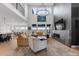 Spacious living room with large windows, high ceilings, fireplace, and modern lighting at 7077 Copper Sky Cir, Castle Pines, CO 80108
