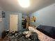 A bright bedroom with blue walls, featuring a large closet and decorative butterflies at 260 Sheridan Blvd, Denver, CO 80226