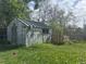 Outdoor shed with an overhead awning, a window and decorative fencing on green grass at 260 Sheridan Blvd, Denver, CO 80226