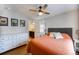 Bedroom with hardwood floors, ceiling fan and closet space at 4825 S Delaware St, Englewood, CO 80110