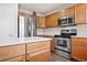 Modern kitchen features stainless steel appliances and light wood cabinets at 2946 Central Park Blvd, Denver, CO 80238