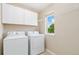 Bright laundry room with white appliances, shelving and a window for ventilation at 3565 E 141St Dr, Thornton, CO 80602