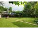 Lush backyard with green lawn, mature trees, and partial brick exterior, perfect for entertaining at 6080 S Detroit St, Centennial, CO 80121