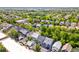 A beautiful aerial view shows a neighborhood filled with lush trees and well-maintained homes at 7899 E 28Th Pl, Denver, CO 80238
