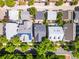 An aerial view displays the neat rows of houses, complete with solar panels and inviting backyards at 7899 E 28Th Pl, Denver, CO 80238