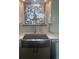 Close up of the stainless steel farmhouse style kitchen sink with tree art above at 6045 S Cook St, Centennial, CO 80121