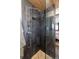 Sleek tiled shower with glass enclosure and dual shower heads, featuring pebble accents at 6045 S Cook St, Centennial, CO 80121