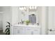 Bathroom showcasing a double sink vanity with white cabinets and modern fixtures at 46533 Sunflower Ln, Bennett, CO 80102