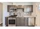Updated kitchen featuring stainless steel appliances, gray cabinets, and a dual basin sink at 3259 N Adams St, Denver, CO 80205