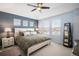 Inviting main bedroom featuring vaulted ceiling, plush carpet, ample natural light and decorative finishes at 14693 E Crestridge Dr, Aurora, CO 80015