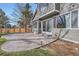 A concrete patio area accessible through glass sliding doors surrounded by a well maintained garden at 9523 Sherrelwood Ln, Highlands Ranch, CO 80126