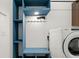 Laundry room featuring blue shelving and a white washing machine at 12547 Lake View St, Longmont, CO 80504