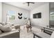 Well lit living room featuring neutral colors, ceiling fan, large windows and lots of seating, great for relaxing or entertaining at 12547 Lake View St, Longmont, CO 80504