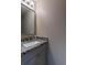 Modern half bathroom with granite countertop and brushed nickel faucet at 3253 S Estes St, Lakewood, CO 80227