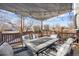 Spacious deck with a dining set and shade canopy, overlooking the backyard at 11203 Dexter St, Thornton, CO 80233