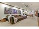 Cozy recreation room with a comfortable couch, movie posters, pool table, and a wet bar at 7390 Sagebrush Dr, Parker, CO 80138