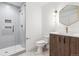 Basement bathroom with a walk-in shower and modern fixtures at 3289 S Eudora St, Denver, CO 80222