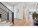 Modern entryway with hardwood floors and a sleek staircase at 3289 S Eudora St, Denver, CO 80222