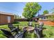 Inviting backyard with a stone fire pit, Adirondack chairs, hot tub, and covered patio for outdoor enjoyment at 2564 S Acoma St, Denver, CO 80223