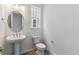 This well-lit powder room features a pedestal sink and modern fixtures at 25254 E Warren Pl, Aurora, CO 80018