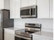 Close-up of stainless steel appliances and white countertops in a well-lit kitchen at 6153 N Ceylon St # 302, Denver, CO 80249