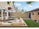 Relaxing back patio featuring a conversation set, umbrella-covered table, and a lush lawn with a modern design at 1511 S Pennsylvania St, Denver, CO 80210