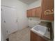 Well-equipped laundry room with cabinets, sink, and exterior door at 22967 E Mineral Pl, Aurora, CO 80016