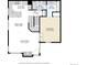 Floorplan showing the layout of the kitchen, bathrooms, bedroom, dining area and living room at 2685 S Dayton Way # 145, Denver, CO 80231