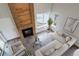 Living room featuring a striking fireplace, modern furniture, and bright window views at 2685 S Dayton Way # 145, Denver, CO 80231