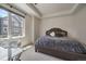 Comfortable bedroom featuring glass desk, neutral color palette, and view of the outdoors at 31191 Black Eagle Dr # 304, Evergreen, CO 80439