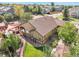 Aerial view of the house showing the backyard patio, landscaping, and surrounding neighborhood at 21863 E Oxford Pl, Aurora, CO 80018
