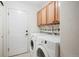 Functional laundry room featuring a washer, dryer, and overhead cabinets at 21863 E Oxford Pl, Aurora, CO 80018
