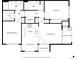 Black and white floor plan featuring kitchen, living room, bedroom and covered patio at 9961 E Idaho Cir # 104, Aurora, CO 80247