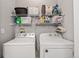Functional laundry room with modern appliances and ample storage shelving at 9961 E Idaho Cir # 104, Aurora, CO 80247