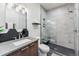 Modern bathroom with glass enclosed shower, sleek vanity, and stylish fixtures at 427 Whispering Pines Cir, Breckenridge, CO 80424