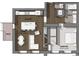 Detailed floor plan showcasing the layout of unit, including kitchen, living, bedroom, bath and patio at 4625 W 50Th Ave # 110, Denver, CO 80212