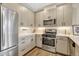 This modern kitchen offers stainless steel appliances, stone countertops, subway tile backsplash, and wood grain cabinets at 2729 W 28Th Ave # 401, Denver, CO 80211