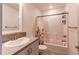 Bathroom with shower-tub combo and neutral vanity at 1075 Spartan Ave, Berthoud, CO 80513