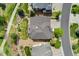 A bird's-eye view of a well-maintained home with a landscaped yard and a neutral-toned roof at 7132 S Tempe Ct, Aurora, CO 80016