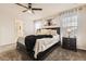 A stunning primary bedroom boasting abundant natural light, an elegant ceiling fan, and cozy carpet at 7833 Bandit Dr, Castle Rock, CO 80108