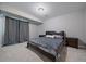 Well-lit bedroom featuring a dark wood bed, neutral decor, and soft carpeting at 5611 Saddle Skirt St, Parker, CO 80134