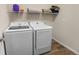 Bright laundry room features modern Samsung washer and dryer with overhead storage shelf at 4121 River Oaks St, Castle Rock, CO 80104