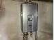 Energy-efficient Rinnai tankless water heater that has been installed on the property at 4990 Hooker St, Denver, CO 80221